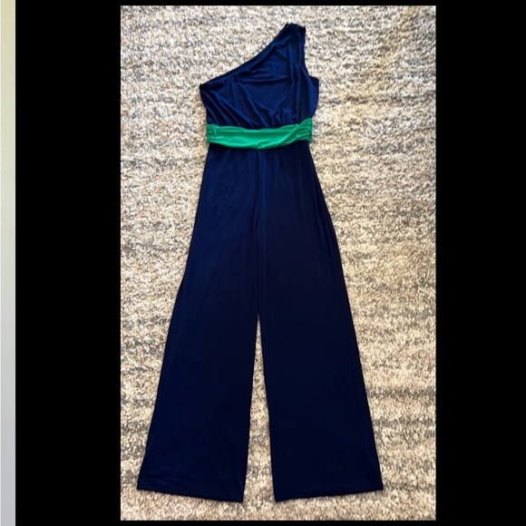 Velvet Torch One shoulder jumpsuit navy green Juniors size L - Picture 4 of 16